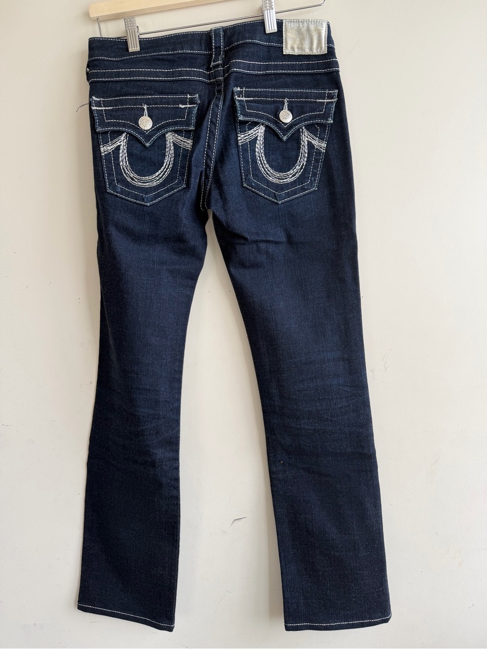 True Religion Dark Indigo Boot Cut Jeans with Contrast Pocket Stitching